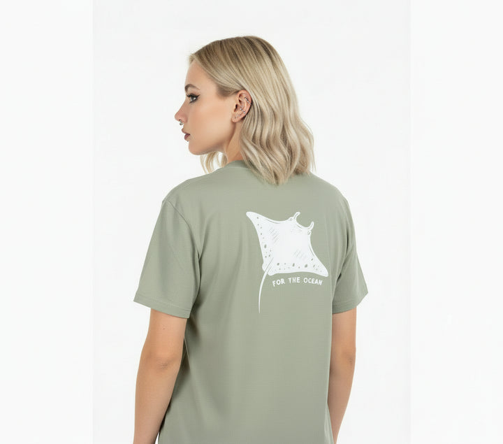 For The Ocean Manta Ray  Unisex Tee - Light Olive
