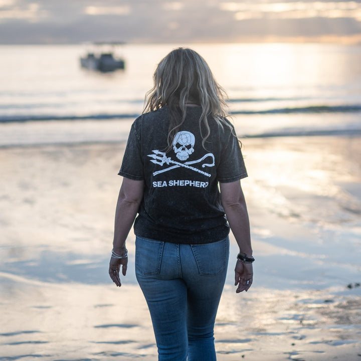 Jolly Roger Unisex Tee - Back Large Logo - Acid Black