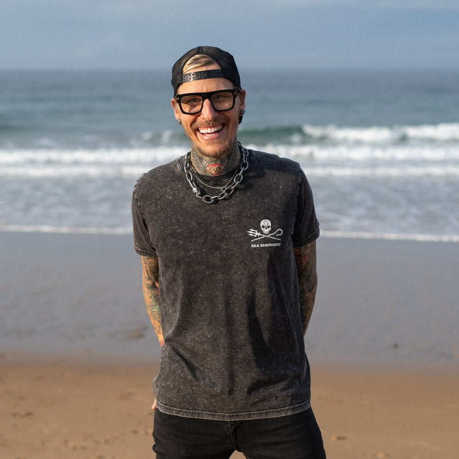 Jolly Roger Unisex Tee - Back Large Logo - Acid Black