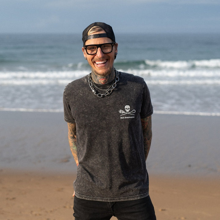 Jolly Roger Unisex Tee - Back Large Logo - Acid Black