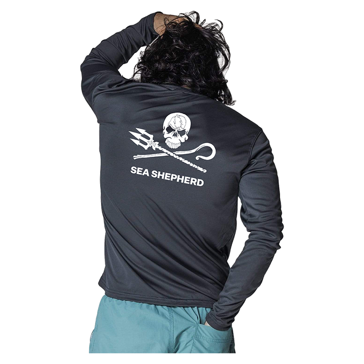 Sea Shepherd Jolly Roger UPF 50+ Recycled Repreve Unisex Rashie Long Sleeve Tee - Carbon