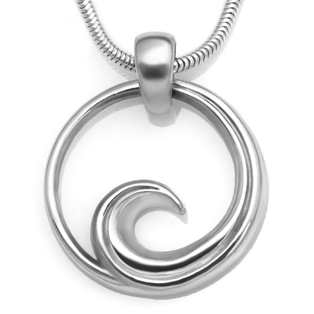 Wave Pendant Necklace with Sterling Silver Chain