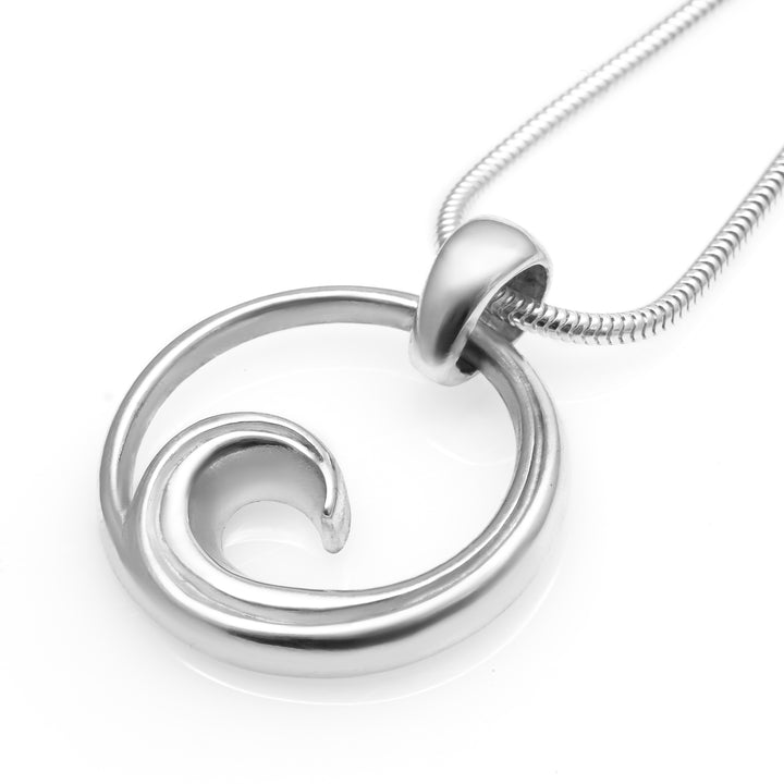 Wave Pendant Necklace Sterling Silver with Sterling Silver Chain